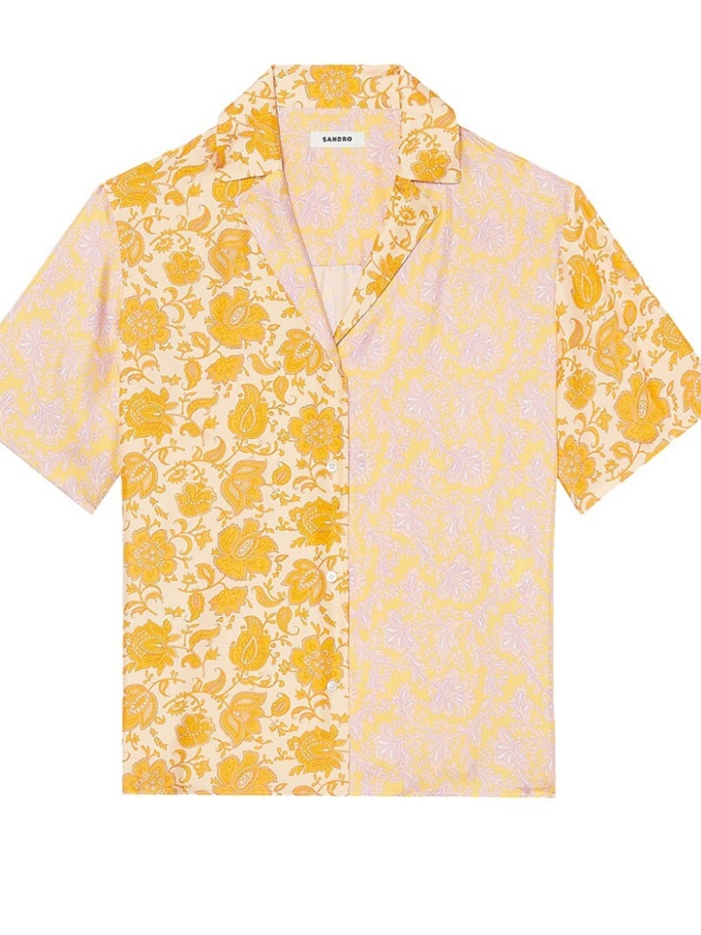 Sandro Yellow and Cream Floral Short-Sleeve Button-Down Shirt - Picture 2 of 15